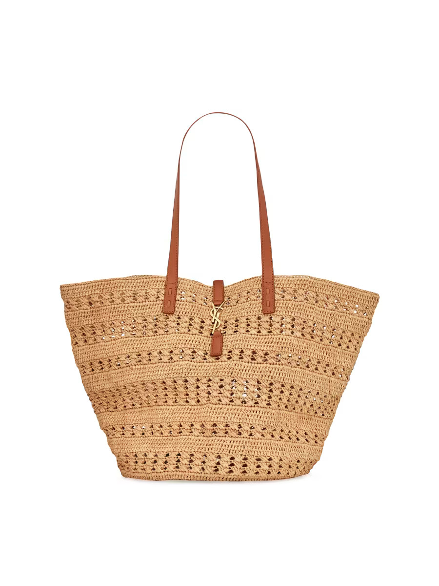Panier Medium Bag in Crochet Raffia And Smooth Leather | Saks Fifth Avenue