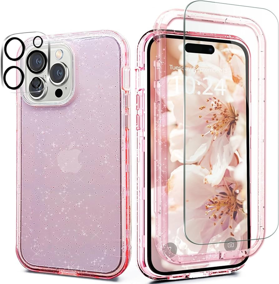 Coolwee Full Body Protective Hybrid 3 in 1 Rugged for iPhone 15 Pro Case Glitter, 6.1 inch, Heavy... | Amazon (US)