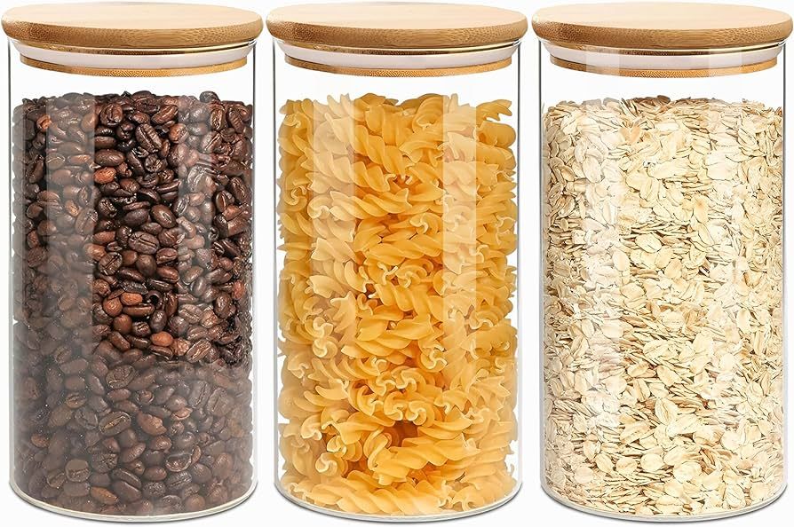 Airtight Glass Storage Canister with Wood Lid(40oz), Clear Food Storage Container Jar with Sealin... | Amazon (US)