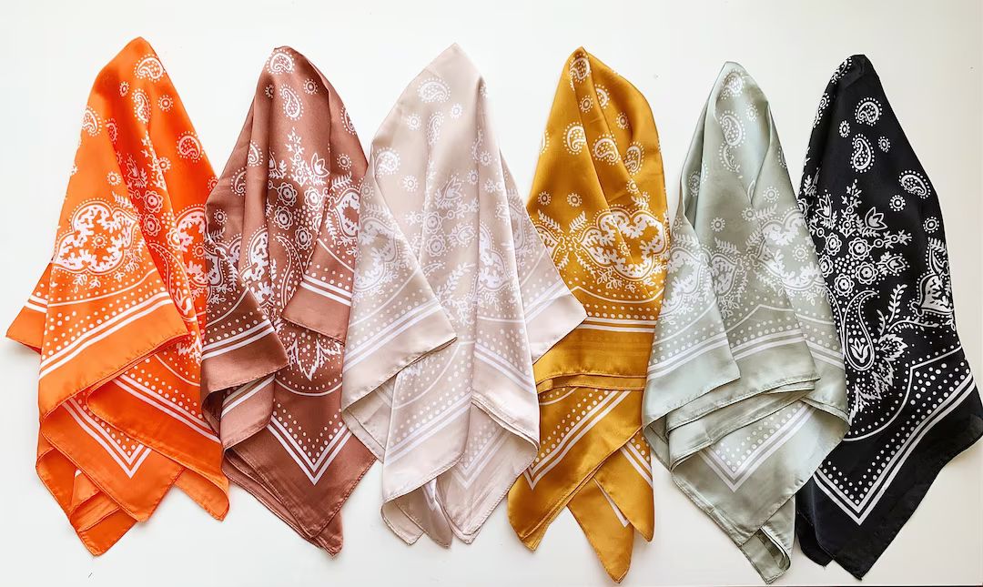 FINAL SALE//16 Colors Paisley Square Scarves Silk Blend Head - Etsy | Etsy (US)