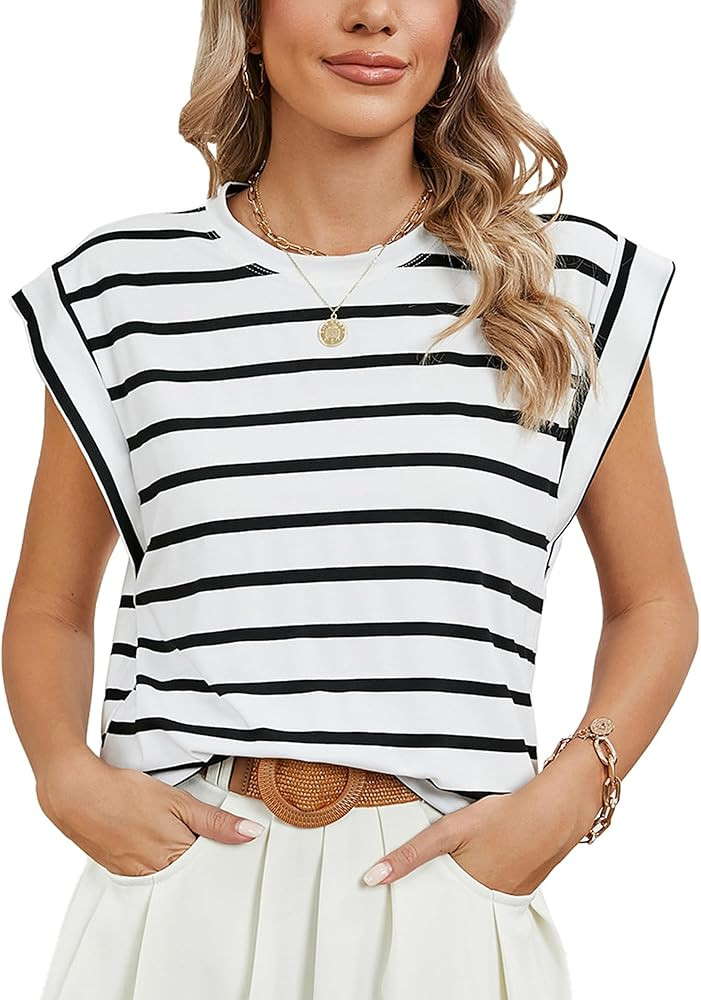 Babalet Cap Sleeve Tops for Women Summer Tank Top Basic Tee Shirt Casual Fashion | Amazon (US)