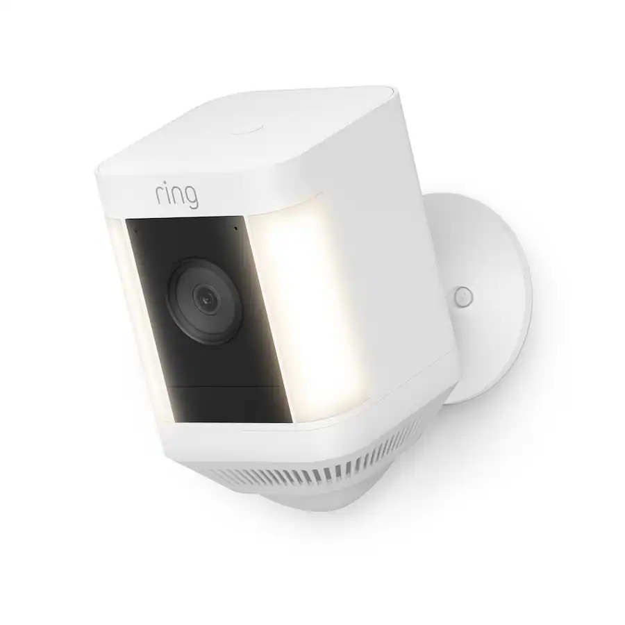 Ring - Spotlight Cam Plus Outdoor/Indoor Wireless 1080p Battery Surveillance Camera - White | Best Buy U.S.
