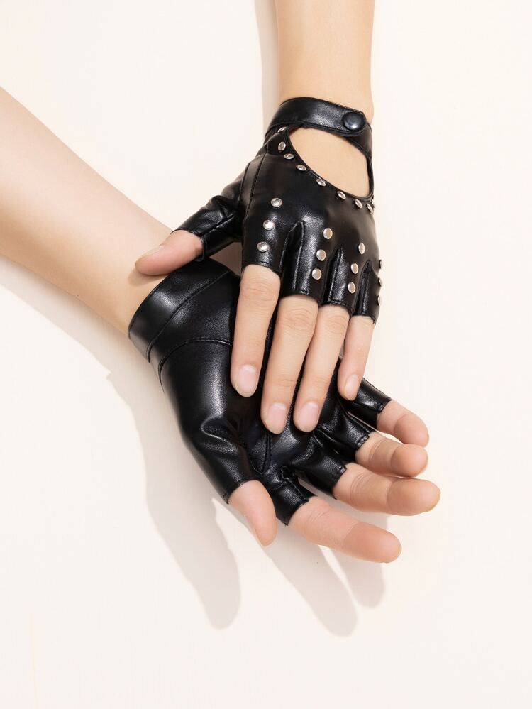 Studded Fingerless PU Gloves | SHEIN