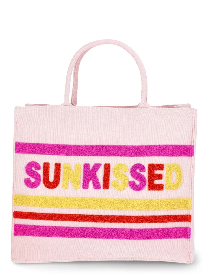 No Boundaries Burlap Tote Bag, Sunkissed Pink, Women’s | Walmart (US)