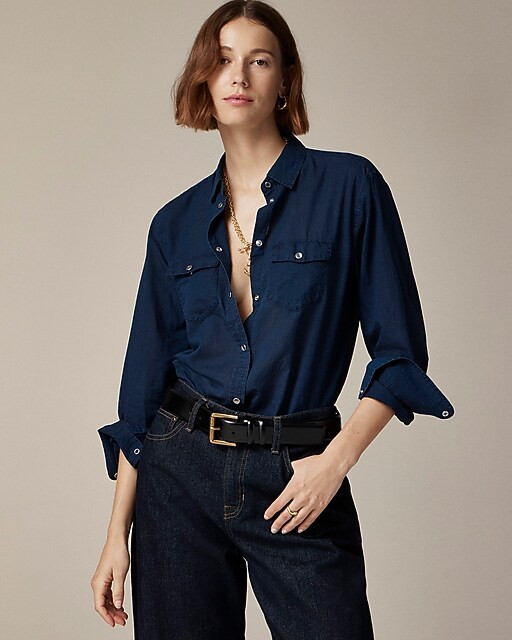 Western shirt in indigo cotton voile | J. Crew US