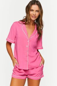 Piped-Trim Shirt & Shorts Pajama Set | Forever 21 (US)