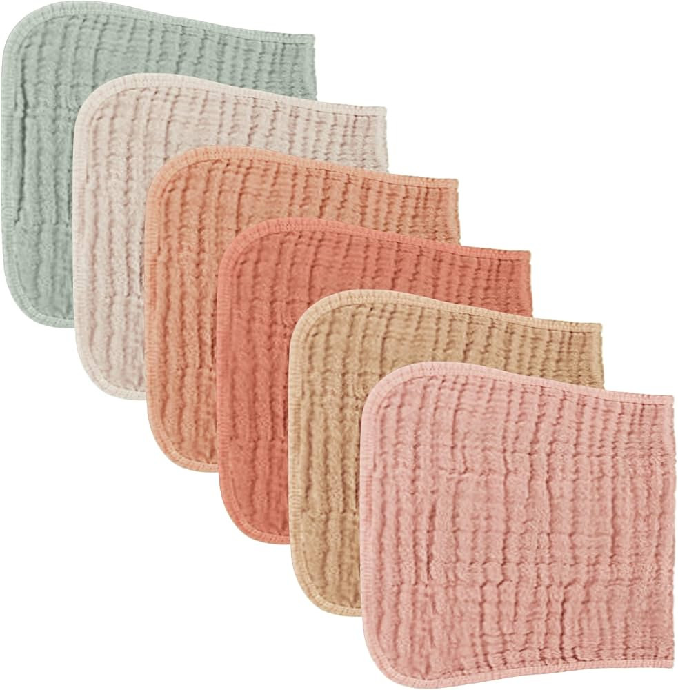 Konssy Muslin Baby Burp Cloths Sets for Unisex- 6 Pack Large 100% Cotton Burping Clothes for Newb... | Amazon (US)