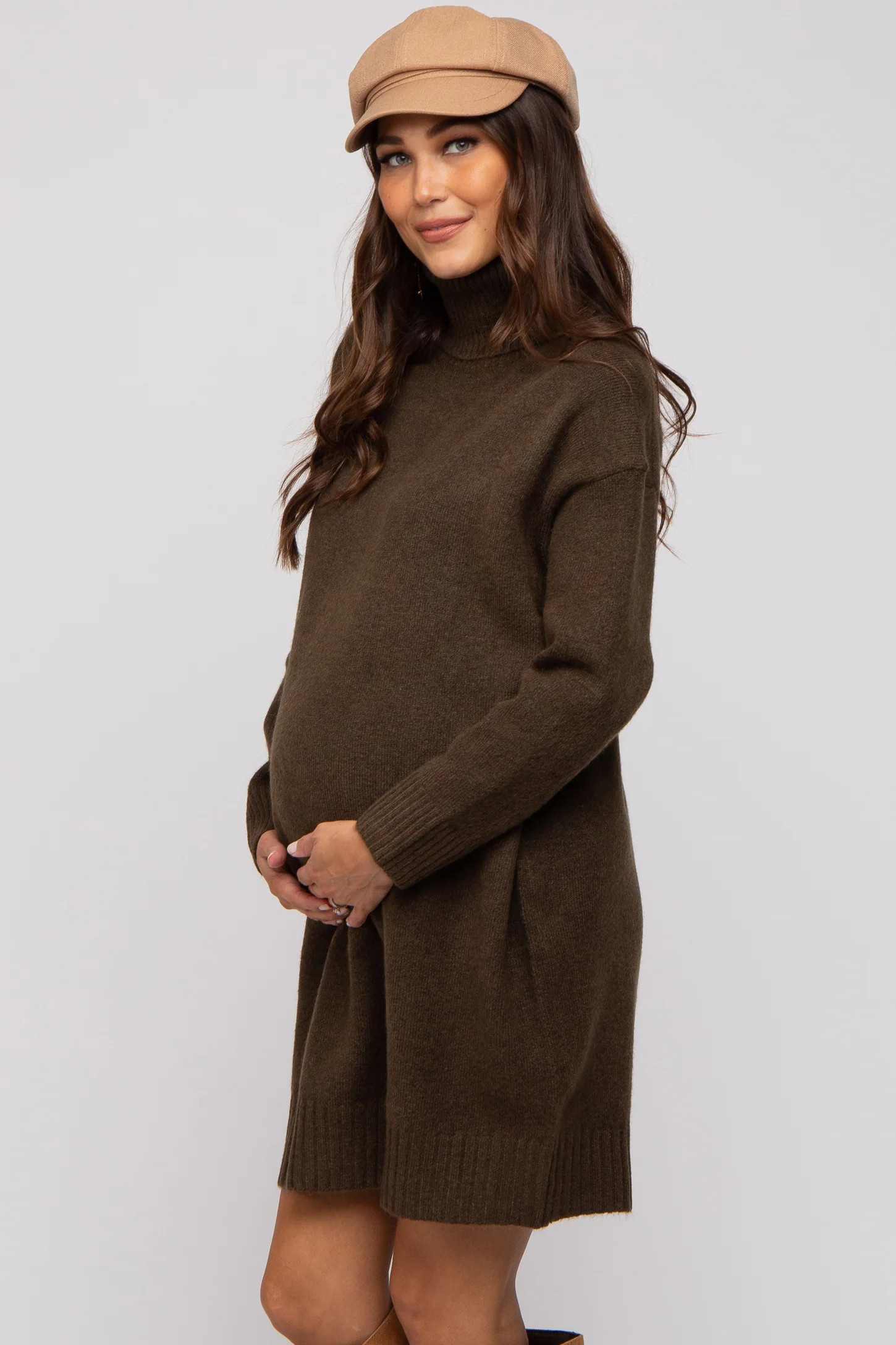 Olive Turtleneck Maternity Sweater Mini Dress | PinkBlush Maternity