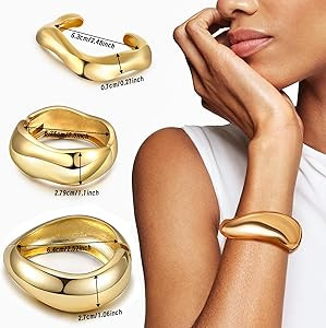 Amazon.com: MEDOJO 6 Pcs Chunky Bangle Bracelet for Women Open Golden Wide Wrist Irregular Acryli... | Amazon (US)