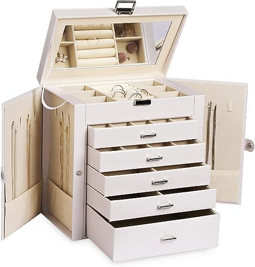 Frebeauty Large Jewelry Box,6-Tier PU Leather Jewelry Organizer with Lock,Multi-functional Storag... | Amazon (US)