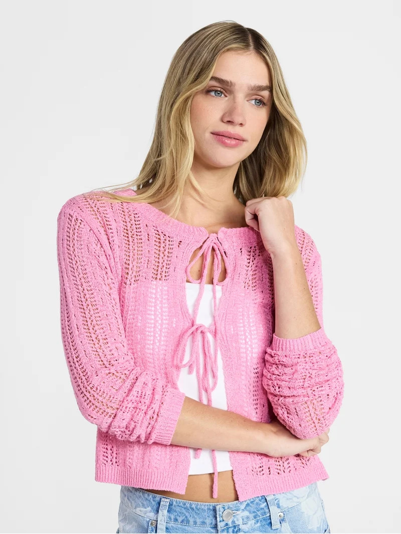 No Boundaries Tie Front Cardigan, Women's XXS-XXL | Walmart (US)