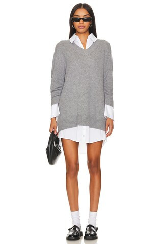 Cinq a Sept Collar Santina Dress in Heather Grey & White from Revolve.com | Revolve Clothing (Global)