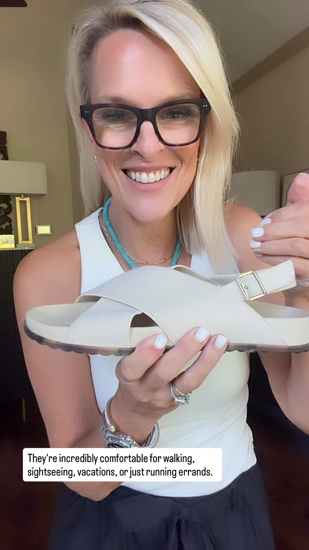 These might be the most comfortable sandals I've picked up this season! They have a cushioned footbed, built-in arch support, and elastic around the ankle so they stay securely in place without feeling restrictive. They're the kind of sandals you can wear all day without thinking twice.

💡 LTK MADE EASY
❤️ Heart = Support my posts!
🔖 Save = Get sale & restock alerts
📋 Lists = Keep favorites organized
📲 Share = Send lists and products to a friend. Hello, Christmas List!
💬 Comment = Ask me anything about what I'm wearing.:-)

#LTKootd #LTKSeasonal #LTKOver40