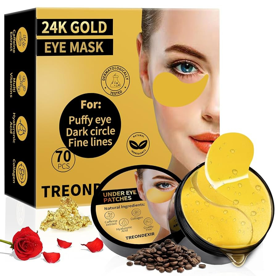 24K Gold Eye Masks for Dark Circles and Puffiness 70PCS, Under Eye Patches Gel Pads for Puffy Eye... | Amazon (US)