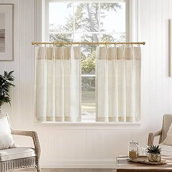 jinchan Linen Pinch Pleated Kitchen Curtains 36 Inch 2 Panels, Natural Linen Tier Curtains Back T... | Amazon (US)