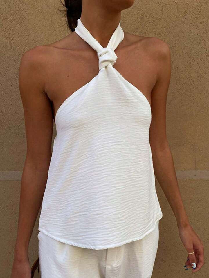 INAWLY Solid Twist Detail Halter Top For Summer | SHEIN