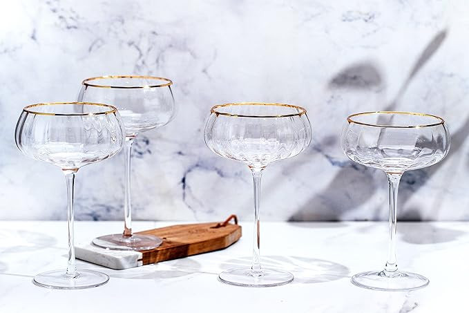 Lysenn Vintage Coupe Glasses Set of 4 - Hand Blown Gold Rim Martini Glasses - for Your Next Cockt... | Amazon (US)