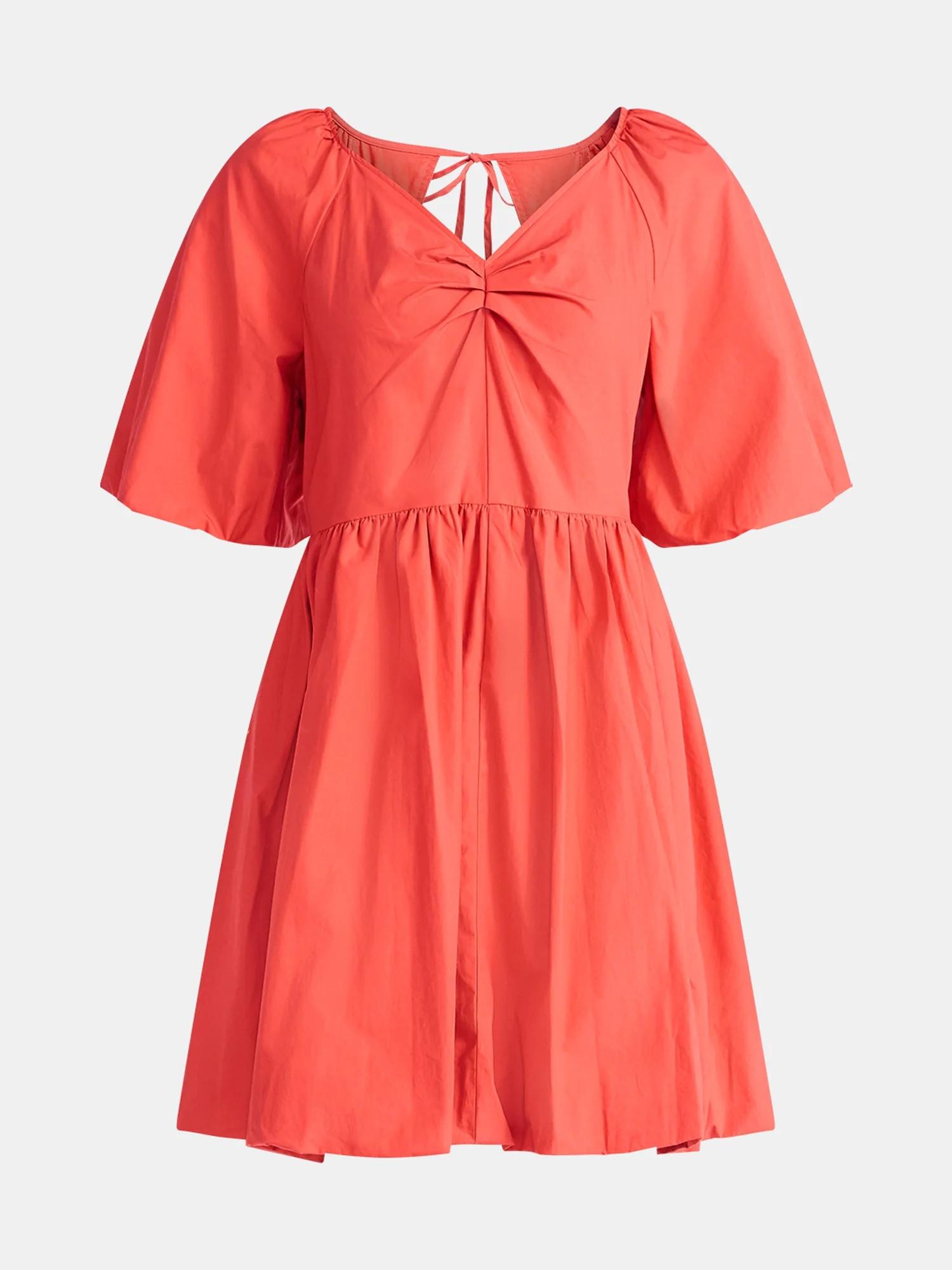 Time and Tru Women's and Women's Plus Cotton Bubble Hem Mini Dress with Puff Sleeves, Sizes XS-4X | Walmart (US)