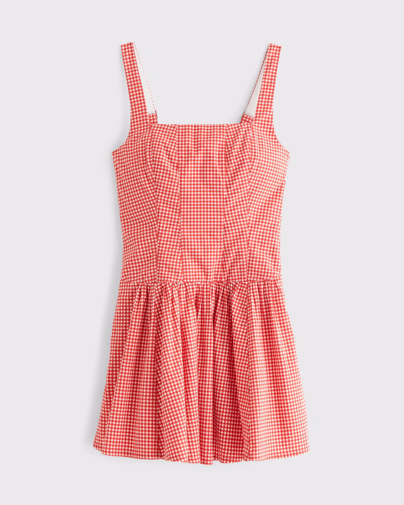Abercrombie & Fitch Women's The A&F Mila Drop-Waist Mini Dress in Red Gingham - Size XXL | Abercrombie & Fitch (US)