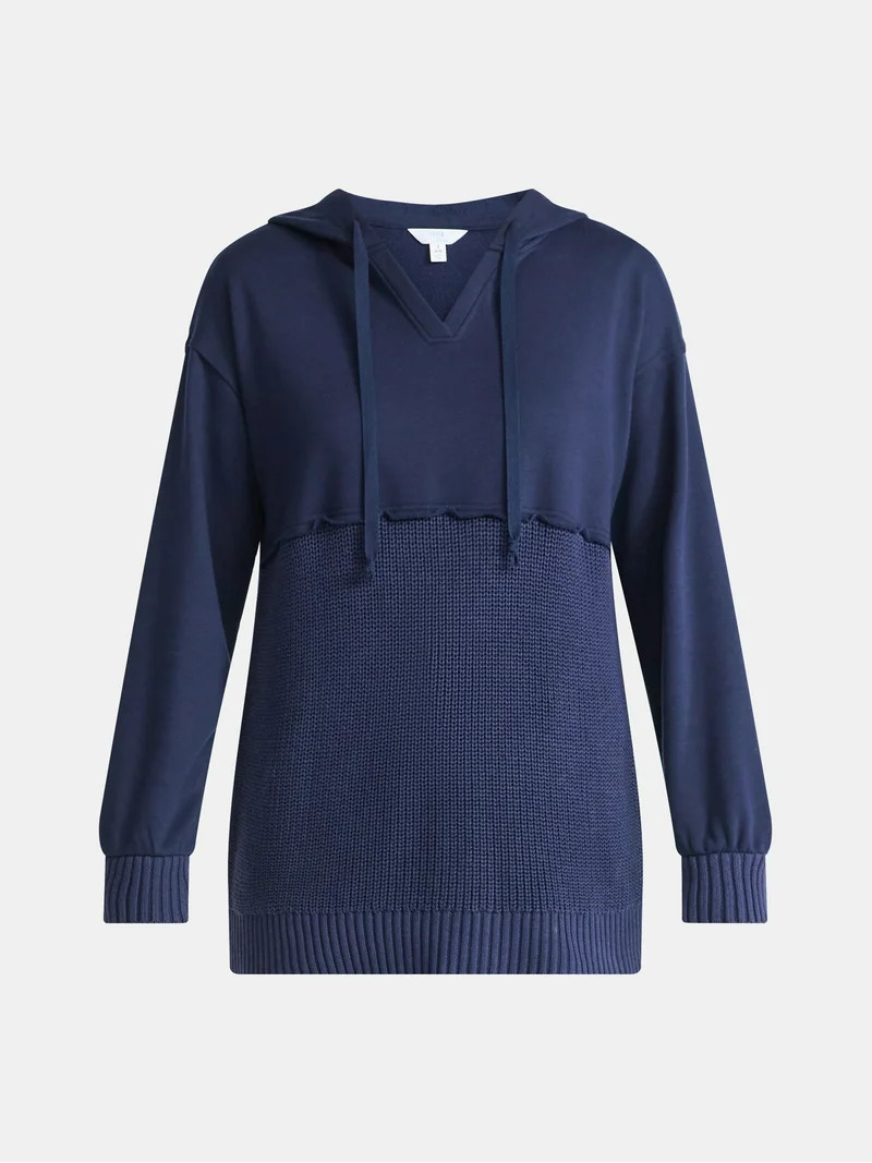 Time and Tru Women's and Women's Plus Fashion Mixed Media Hoodie, Sizes XS-4X | Walmart (US)