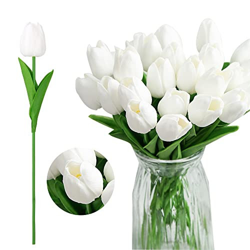 IPOPU 24PCS White Tulips Artificial Flowers Real Touch White Fake Tulips White Flowers Artificial for Decorations Centerpieces for Table Home Decor Indoor Flower Arrangements Artificial | Amazon (CA)