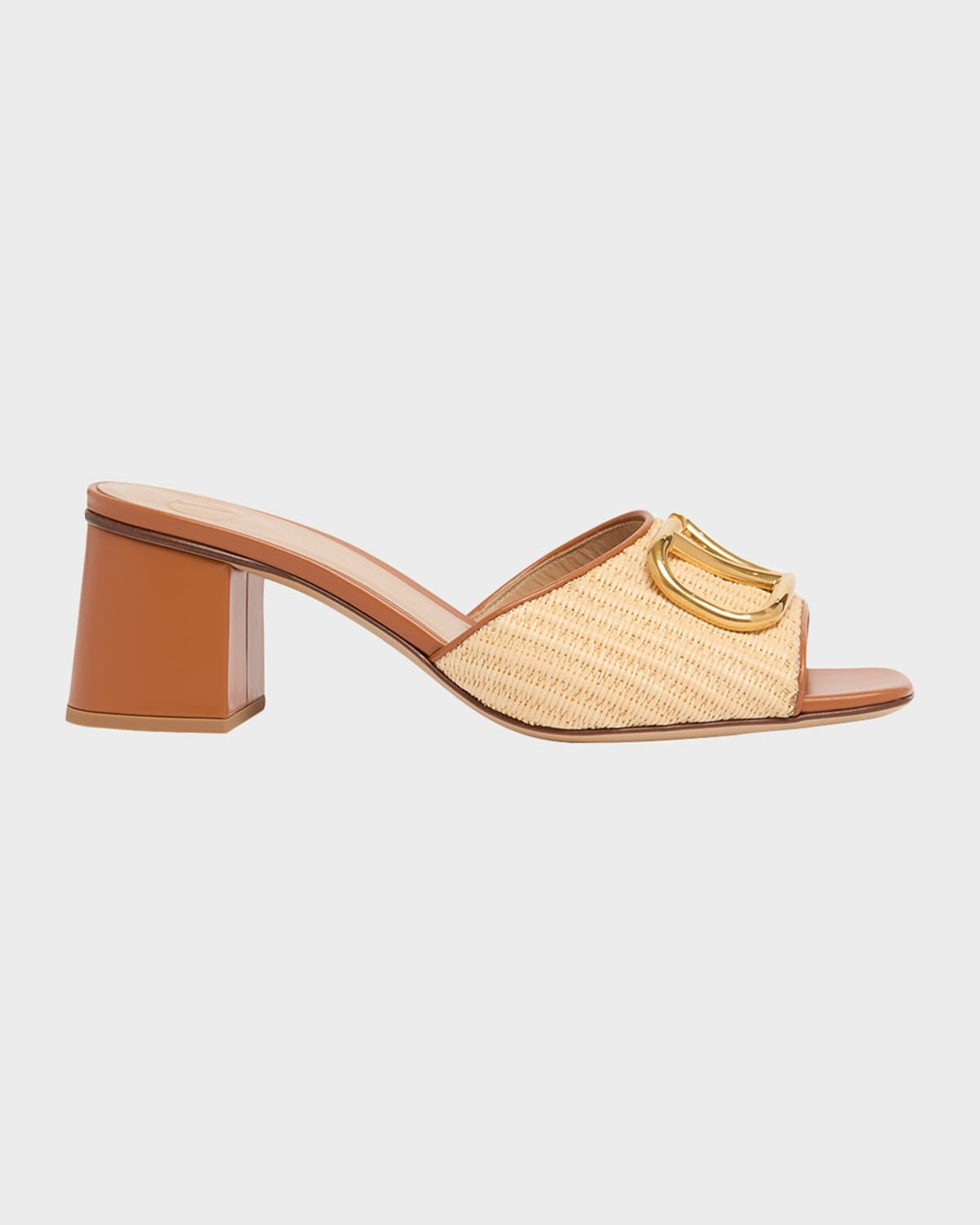 VLogo Signature Leather and Raffia Mule Sandals | Neiman Marcus