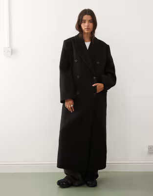 › Weekday Logan wool blend oversized double breasted coat in black | ASOS (Global)