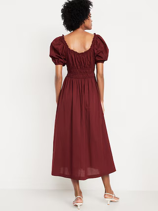Fit & Flare Puff-Sleeve Midi Dress | Old Navy (US)