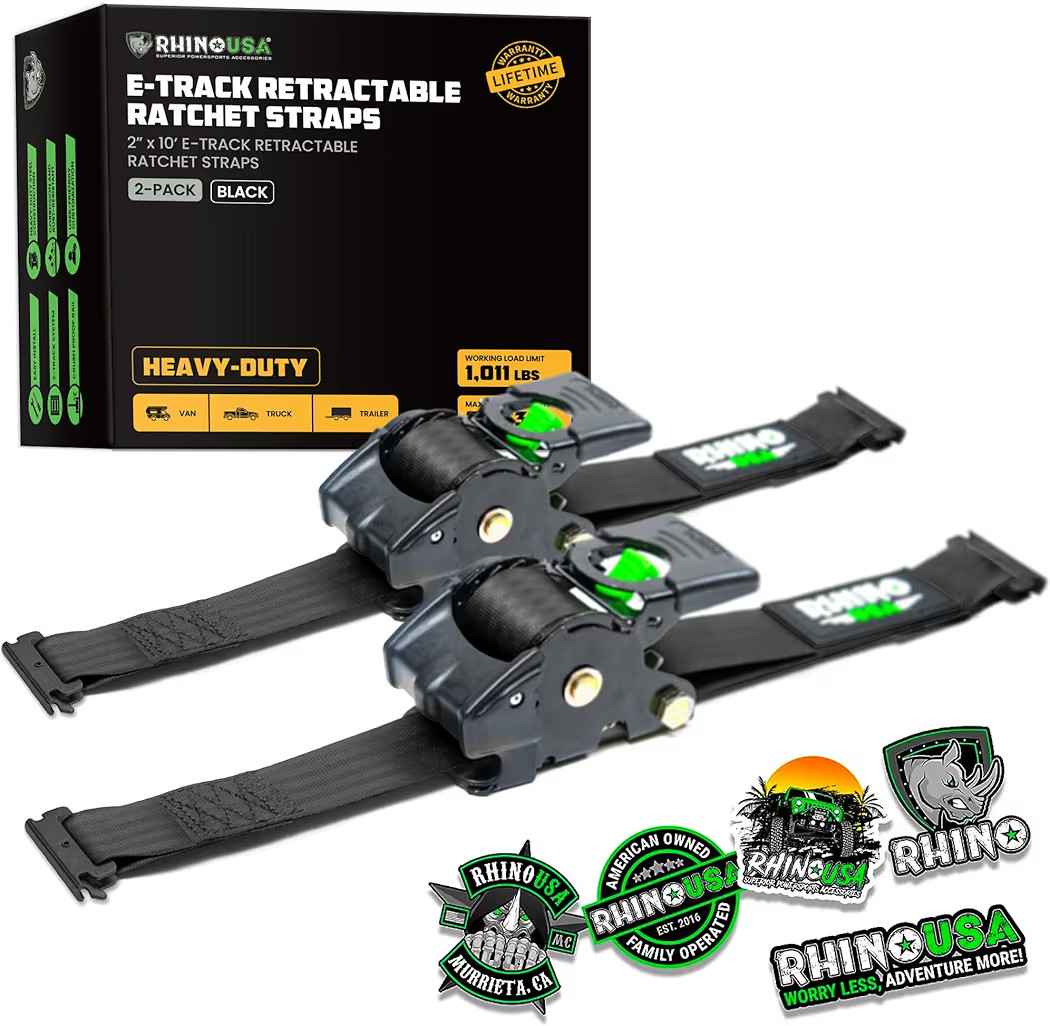 Rhino USA 2”x10’ Retractable E-Track Ratchet Straps: 3033lb Max Break Strength Compatible wit... | Amazon (US)