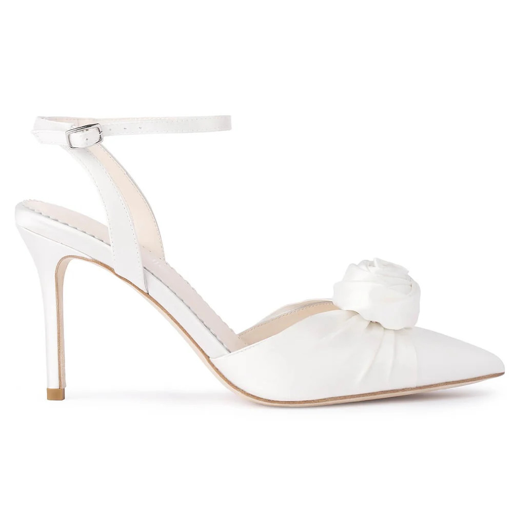 Pointed Toe Rosette Ivory Flower Heels | Bella Belle Shoes