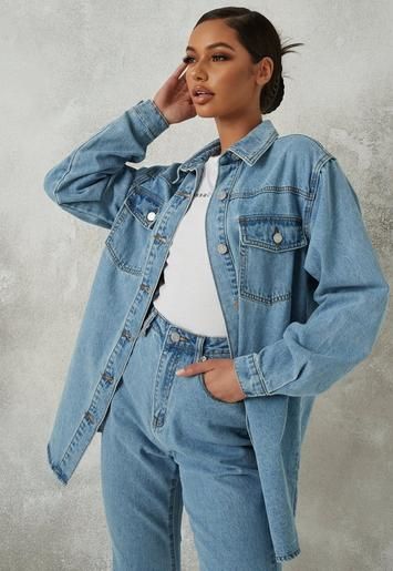 Blue Co Ord Oversized Denim Shirt | Missguided (US & CA)