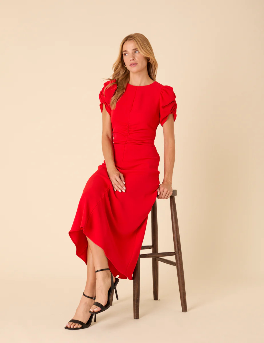 Red Ruched Naomi Midi Dress | Nobody's Child