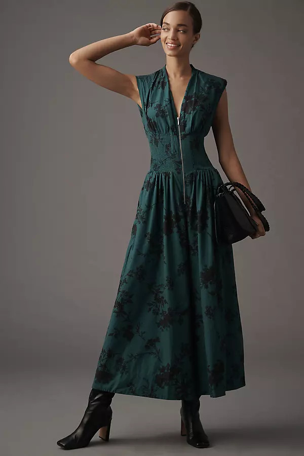 The Tommie Cap-Sleeve Smocked Front-Zip Jumpsuit | Anthropologie (US)