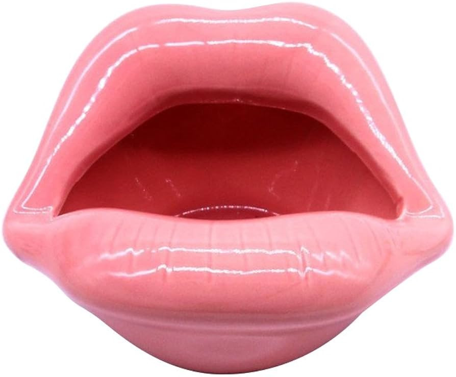 WINOMO Ceramic Ash Tray Lip Mouth Novelty Cigarette Ashtray Holder For Home (Pink) | Amazon (US)