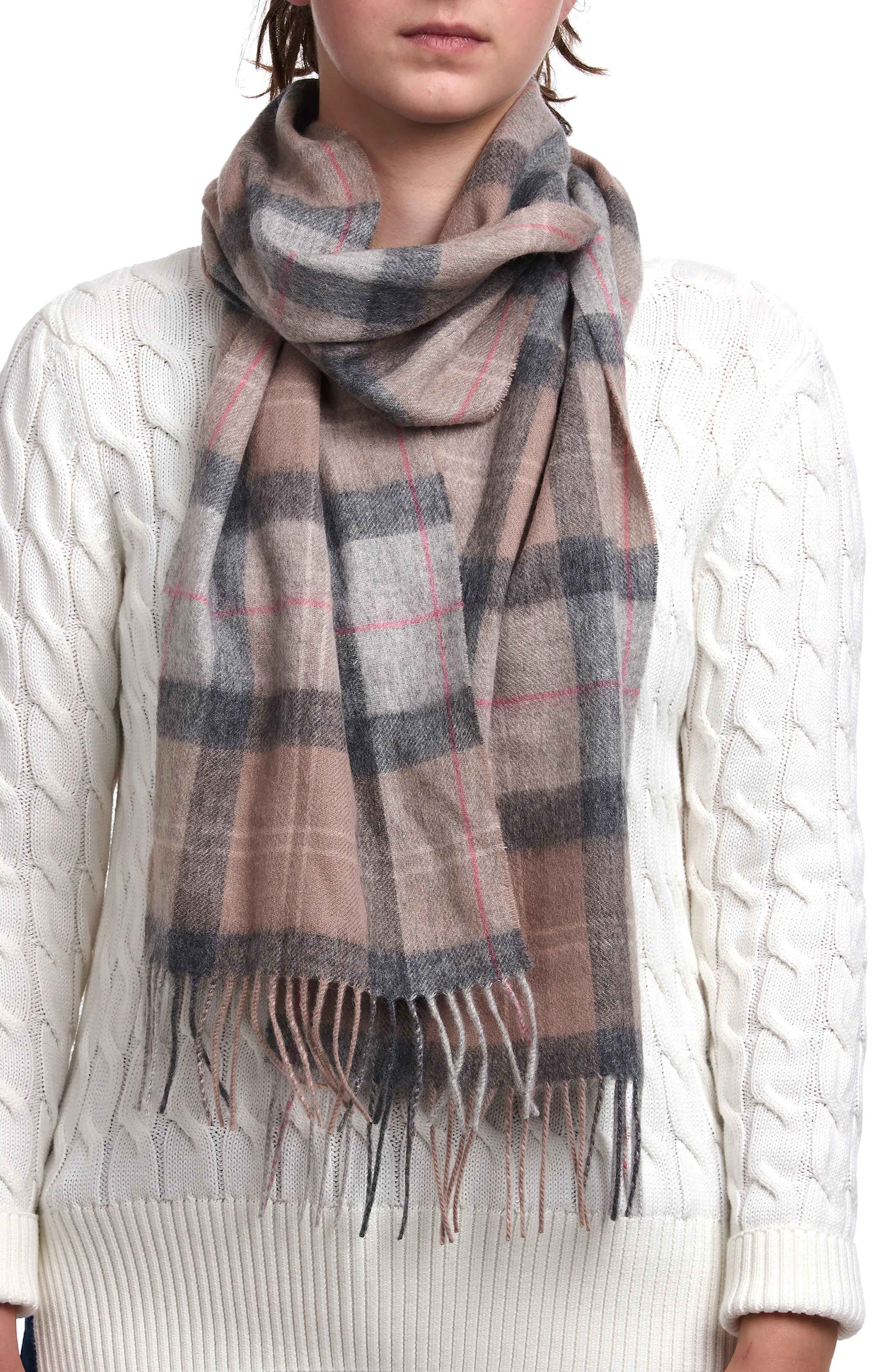 Women's Barbour Tartan Wool & Cashmere Scarf, Size One Size - Pink | Nordstrom