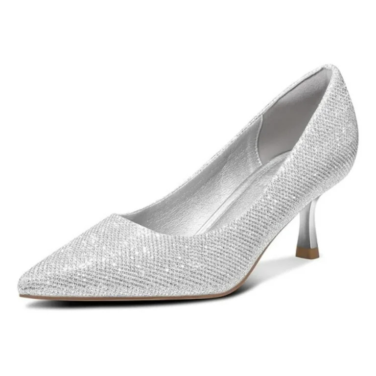 Bocca Women's 2inch Pumps Silver Pointed Toe Dress Shoes Kitten Heel 9M | Walmart (US)
