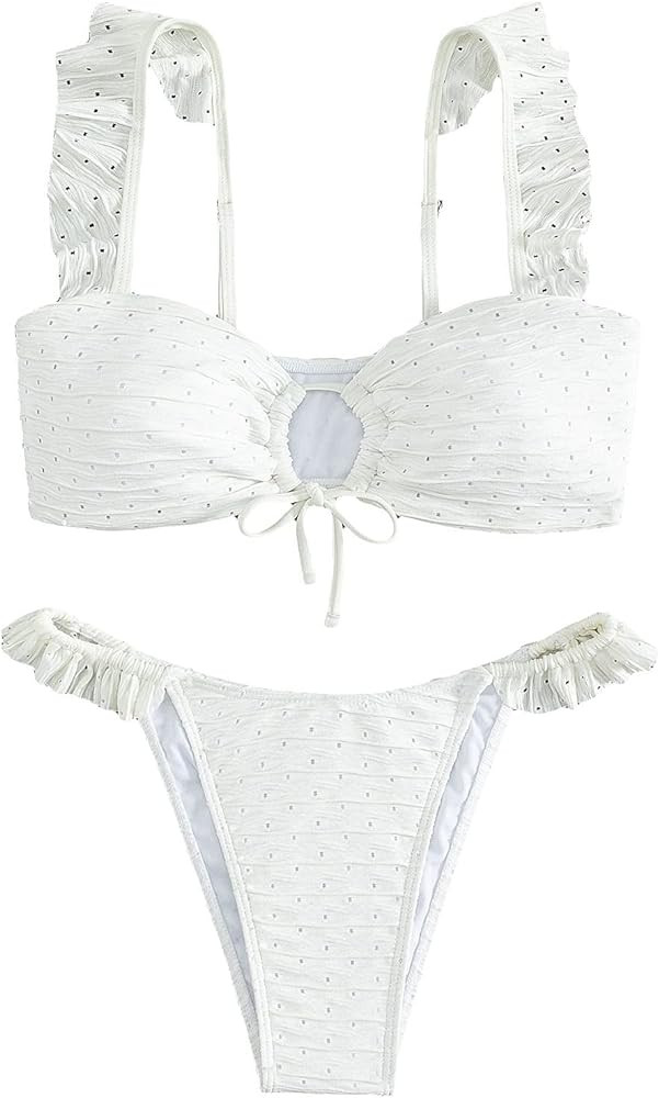 SOLY HUX Women's Ruffle Trim Tie Front Bikini Set Bathing Suits 2 Piece Swimsuit | Amazon (US)