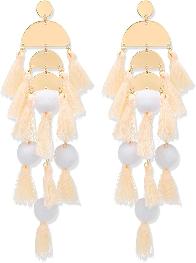 Long Tassel Earrings Statement Fringe Drop Bohemian Earrings Big Dangle for Women Fashion | Amazon (US)
