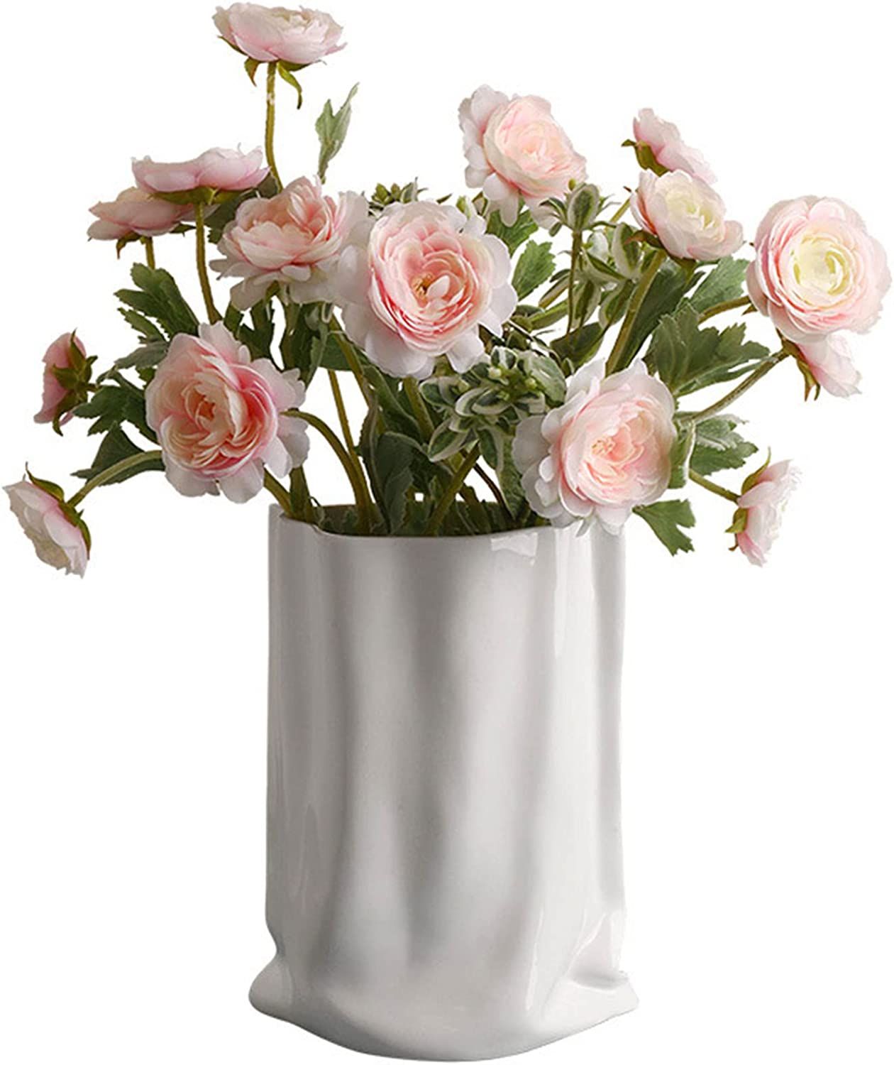 BLOFLO White Ceramic Modern Vase Crinkle Fold Paper Bag Handmade Ceramic Vase, Creative Flower Ar... | Amazon (US)