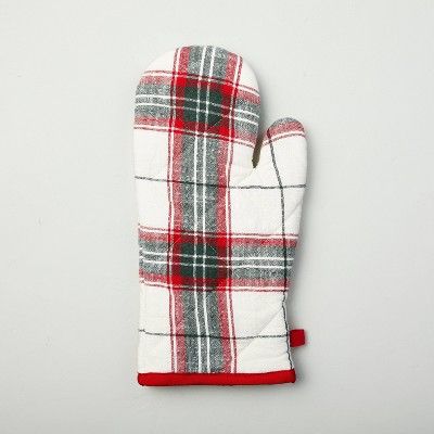 Quilted Holiday Plaid Oven Mitt Red/Green - Hearth &#38; Hand&#8482; with Magnolia | Target