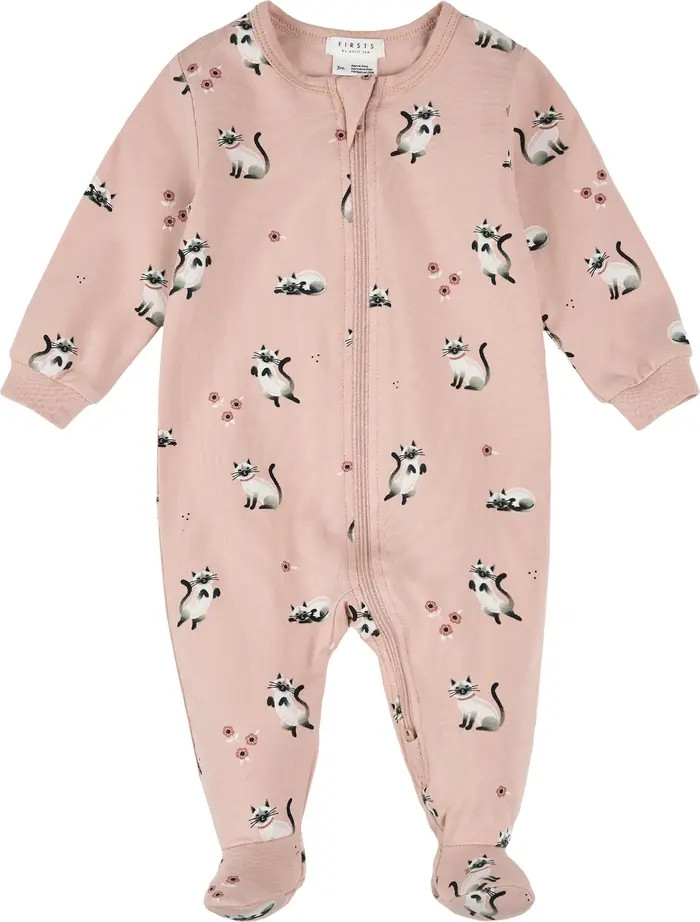 FIRSTS by Petit Lem Cat Print Footed One-Piece Pajamas | Nordstrom | Nordstrom