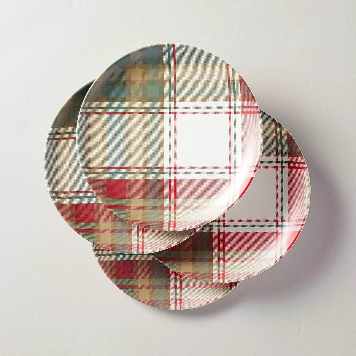 8.9" Festive Plaid Melamine Christmas Salad Plates Red/Green/Tan - Hearth & Hand™ with Magnolia | Target