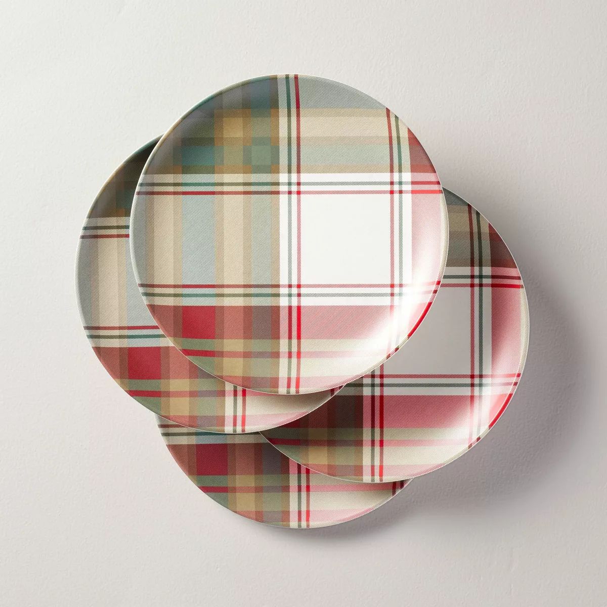 4pk 8.9" Festive Plaid Melamine Christmas Salad Plates Red/Green/Tan - Hearth & Hand™ with Magn... | Target