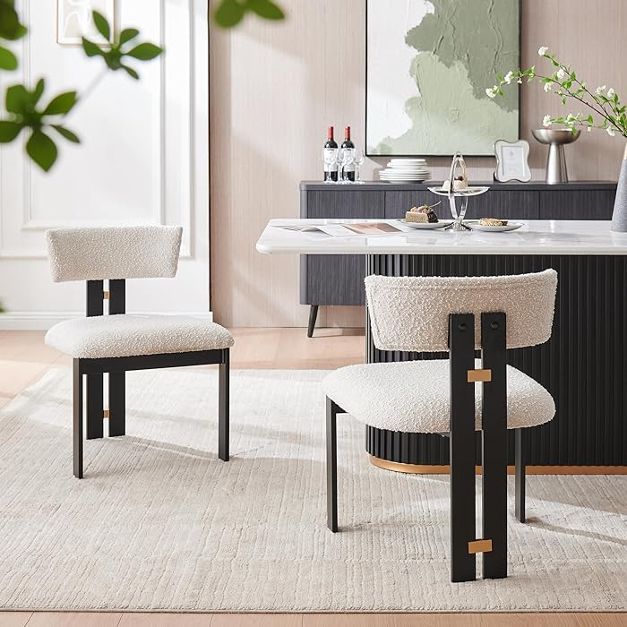 Morden Fort Boucle Dining Chair Set of 2, Upholstered Kitchen Chairs with Metal Frame & Curved Ba... | Amazon (US)