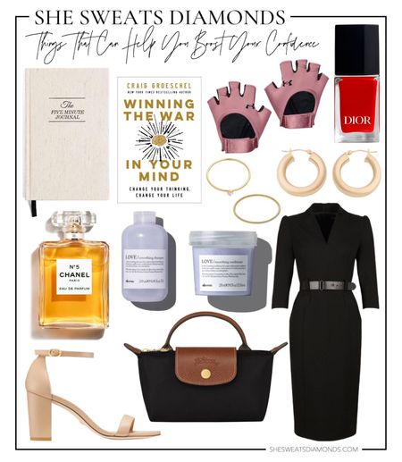 Things That Help You Boost Your Confidence: Gratitude journal, personal development book, women’s workout gloves, red nail polish, gold jewelry, Chanel perfume, shampoo set for beautiful hair, go-to little black dress, classic mini bag, and comfortable nude heels!

#LTKsalealert #LTKstyletip