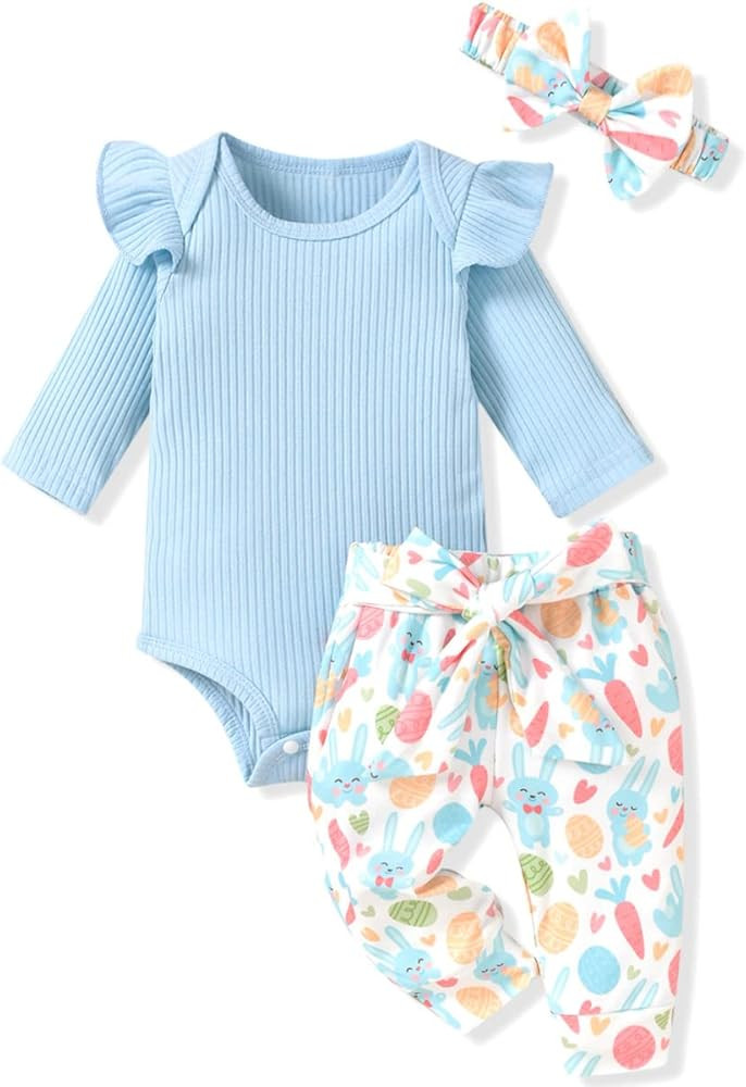 Aalizzwell Preemie Newborn Infant Baby Girls Clothes Ribbed Romper Bodysuit Pants Set Fall Winter... | Amazon (US)