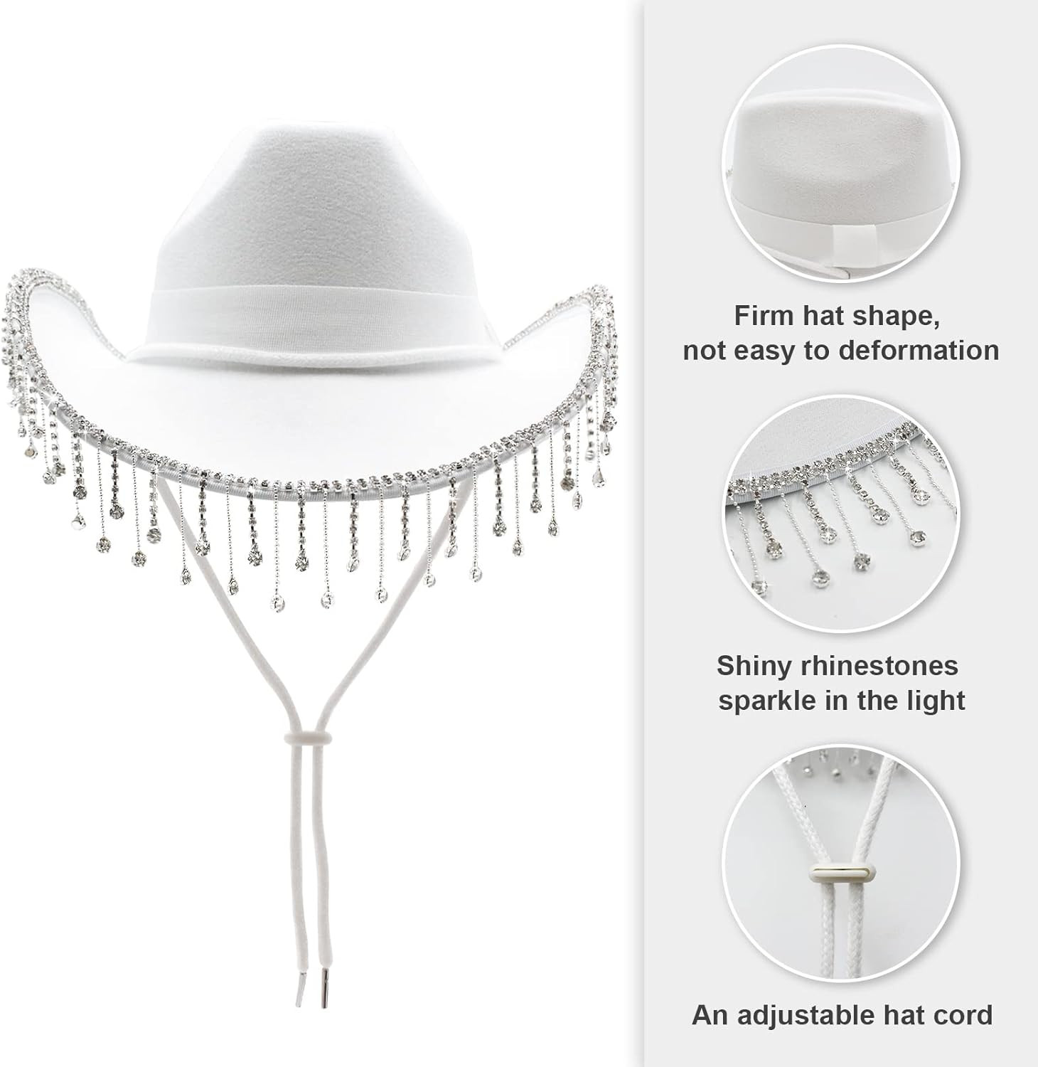 MUMUWU Cowgirl Hat with Rhinestone Fringe Wide Brim Western Style Cowboy Hat for Women for Party ... | Amazon (US)