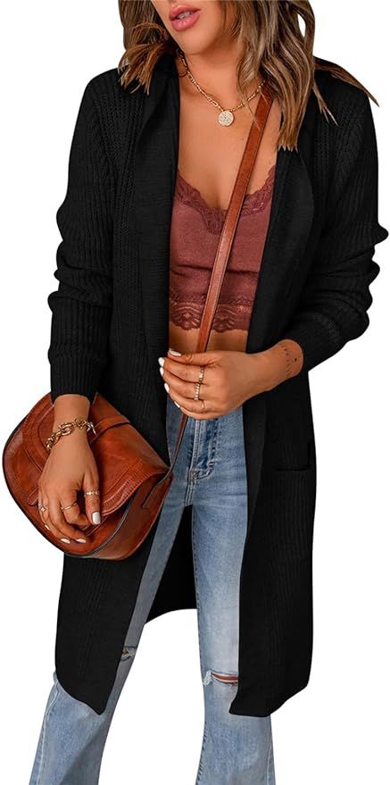 Dokotoo Womens Winter Fall 2022 Warm Open Front Long Sleeve Solid Hooded Cardigan Sweaters for Wo... | Amazon (US)