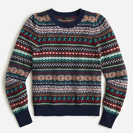 Puff-sleeve Fair Isle crewneck sweater | J. Crew US