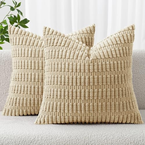 MIULEE Pack of 2 Corduroy Decorative Tan Throw Pillow Covers 16x16 Inch Soft Boho Striped Pillow ... | Amazon (CA)